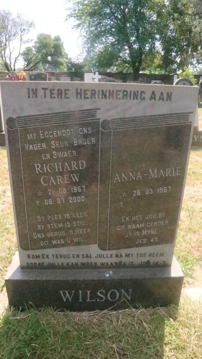 WILSON Richard Carew 1957-2000 &amp; Anna-Marie 1957-