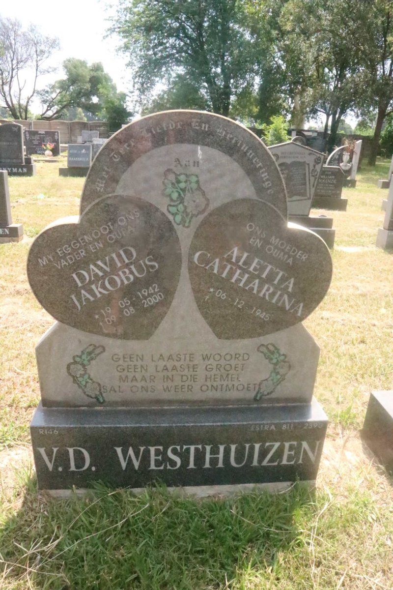 WESTHUIZEN David Jacobus, v.d. 1942-2000 &amp; Aletta Catharina 1945-