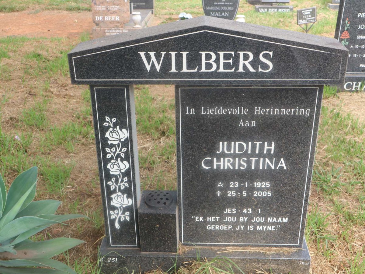 WILBERS Judith Christina 1925-2005