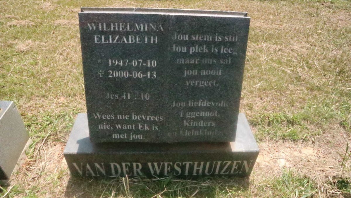 WESTHUIZEN Wilhelmina Elizabeth, van der 1947-2000