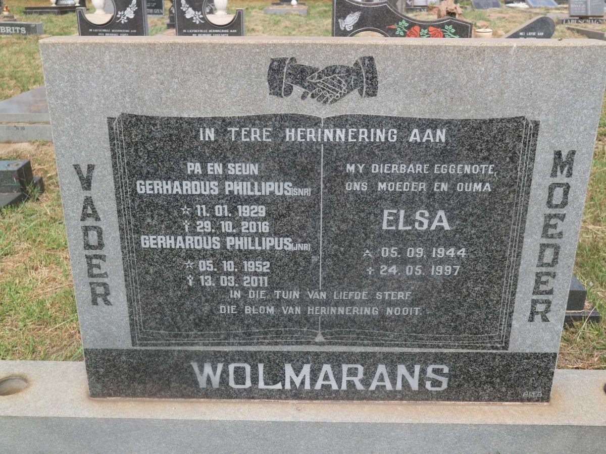 WOLMARANS Gerhardus Phillipus 1929-2016 &amp; Elsa 1944-1997 :: WOLMARANS Gerhardus Phillipus 1952-2011