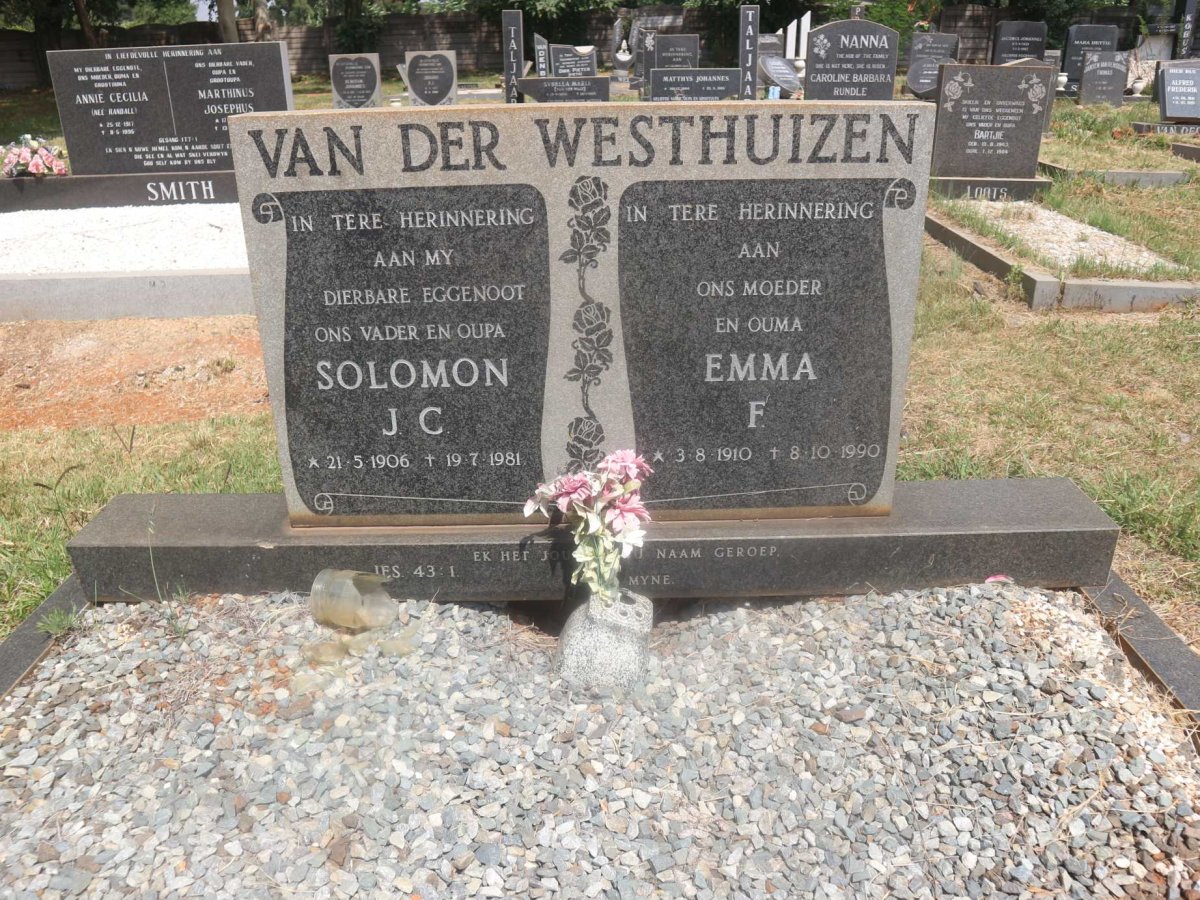 WESTHUIZEN Solomon J.C., van der 1906-1981 &amp; Emma F. 1910-1990