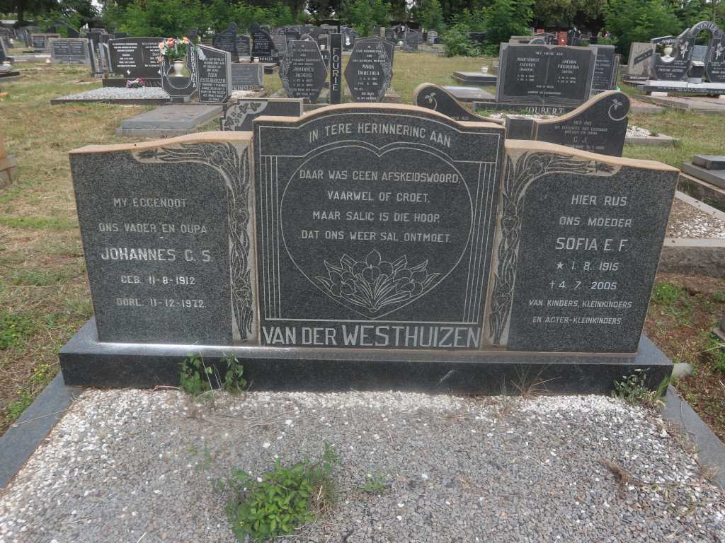 WESTHUIZEN Johannes C.S., van der 1912-1972 &amp; Sofia E.F. 1915-2005