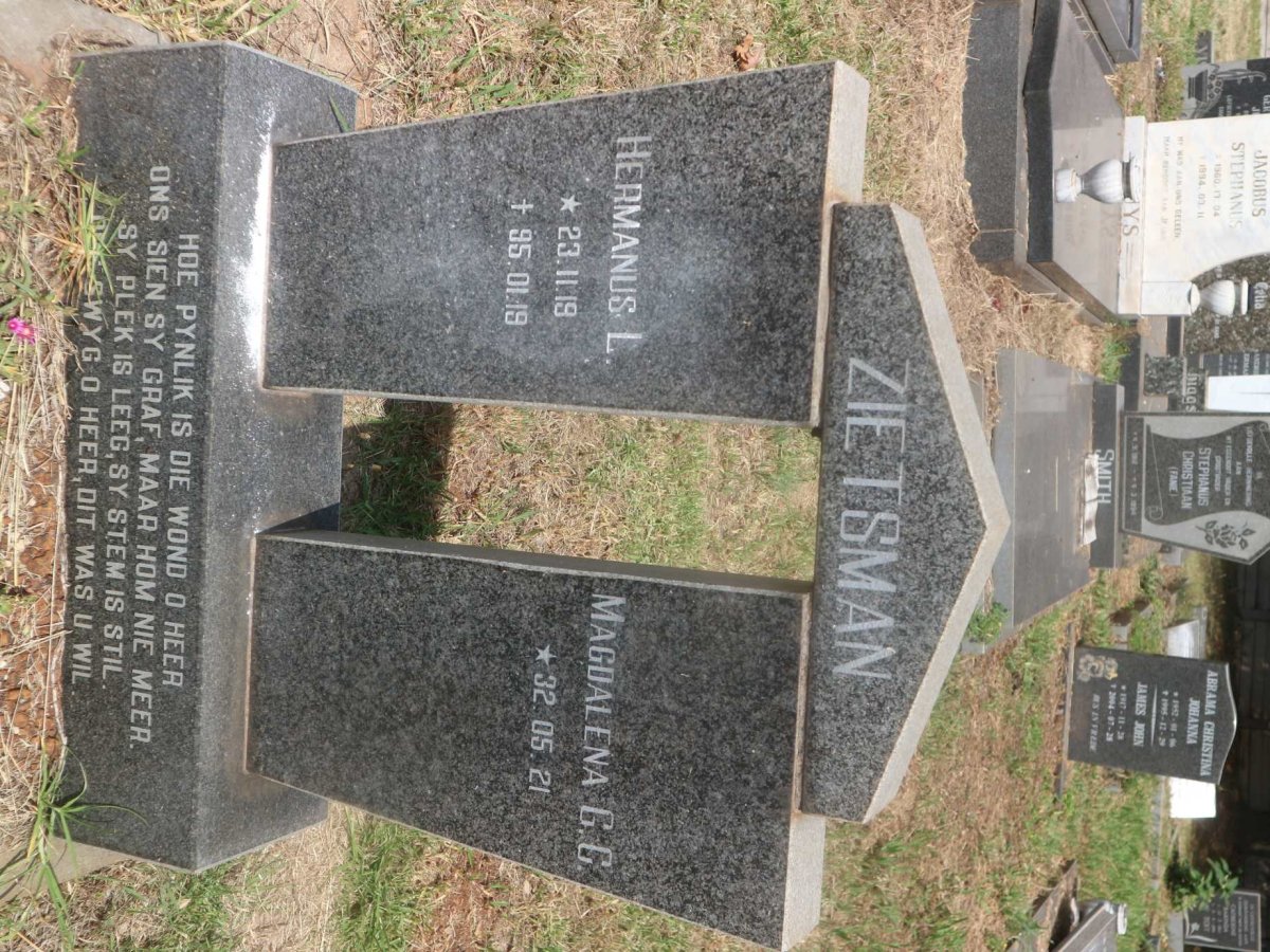 ZIETSMAN Hermanus L. 1923-1995 &amp; Magdalena G.C. 1932-
