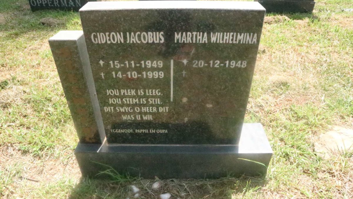 ? Gideon Jacobus 1949-1999 &amp; Martha Wilhemina 1948-