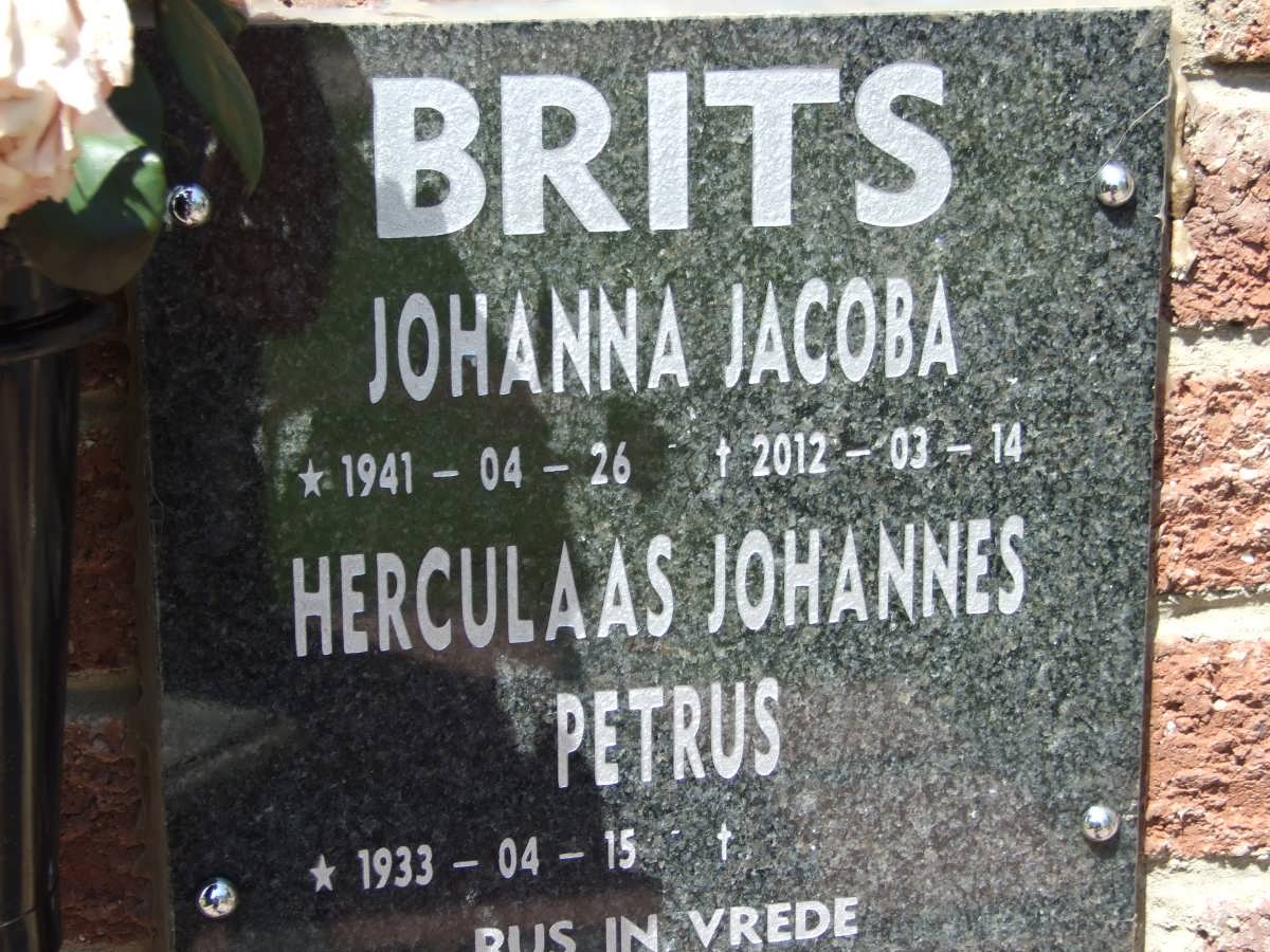 BRITS Herculaas Johannes Petrus 1933-  &amp; Johanna Jacoba 1941-2012