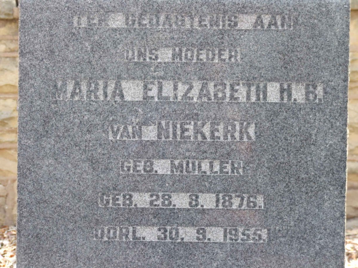 NIEKERK Maria Elizabeth H.B., van nee MULLER 1876-1955