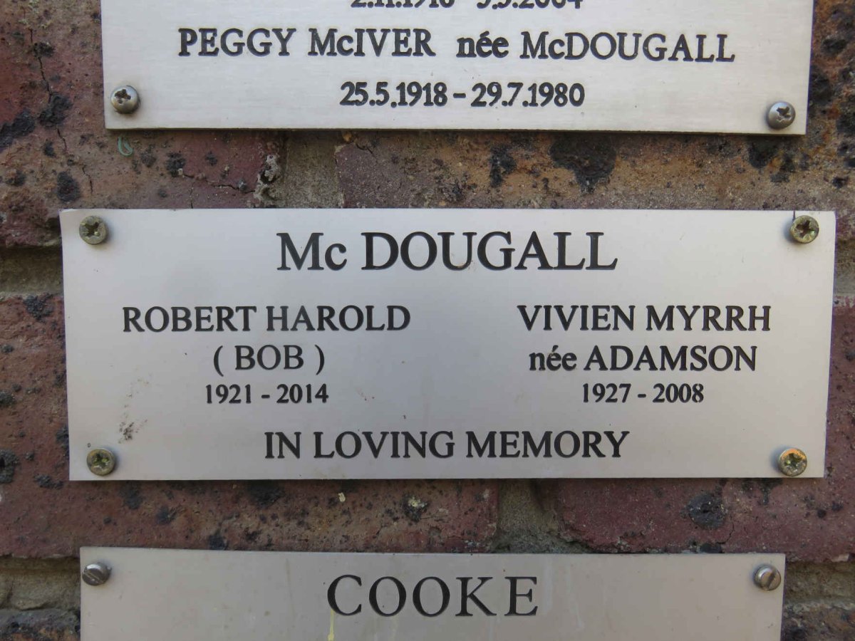 McDOUGALL Robert Harold 1921-2014 &amp; Vivien Myrrh ADAMSON 1927-2008