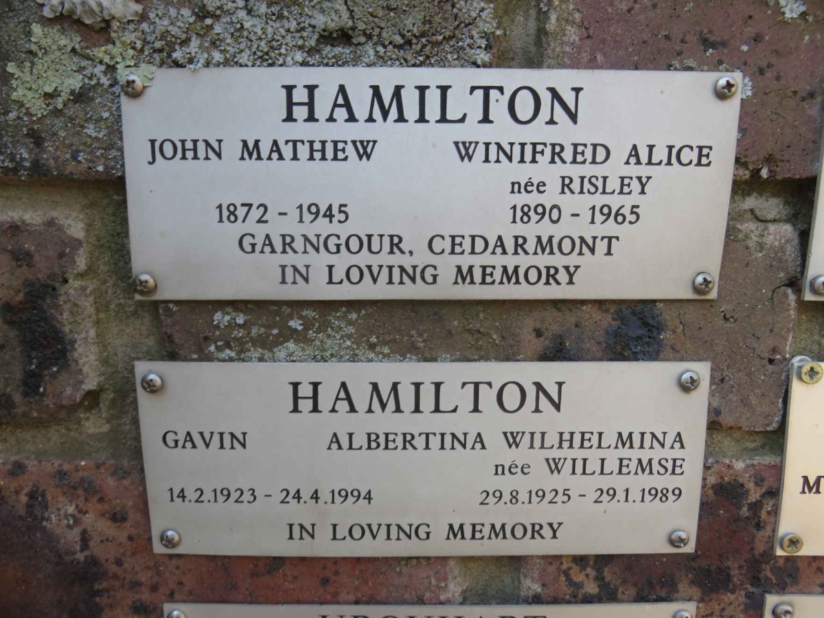 HAMILTON John Mathew 1872-1945 &amp; Winifred Alice RISLEY 1890-1965