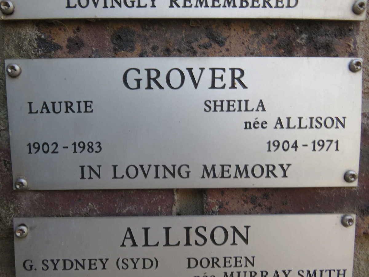 GROVER Laurie 1902-1983 &amp; Sheila ALLISON 1904-1971