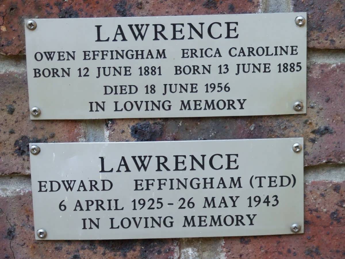 LAWRENCE Owen Effingham 1881-1956 &amp; Erica Caroline 1885-1956 :: LAWRENCE Edward Effingham 1925-1943