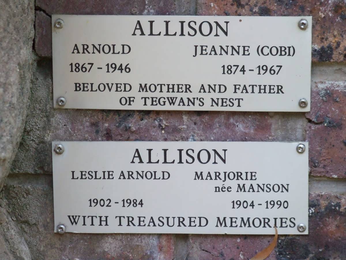 ALLISON Arnold 1867-1946 &amp; Jeanne 1874-1967 :: ALLISON Leslie Arnold 1902-1984 &amp; Marjorie MANSON 1904-1990