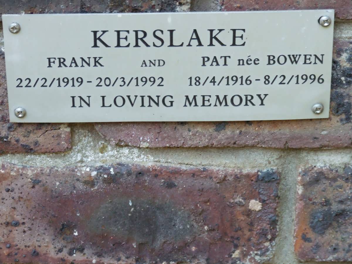 KERSLAKE Frank 1919-1992 &amp; Pat BOWEN 1916-1996