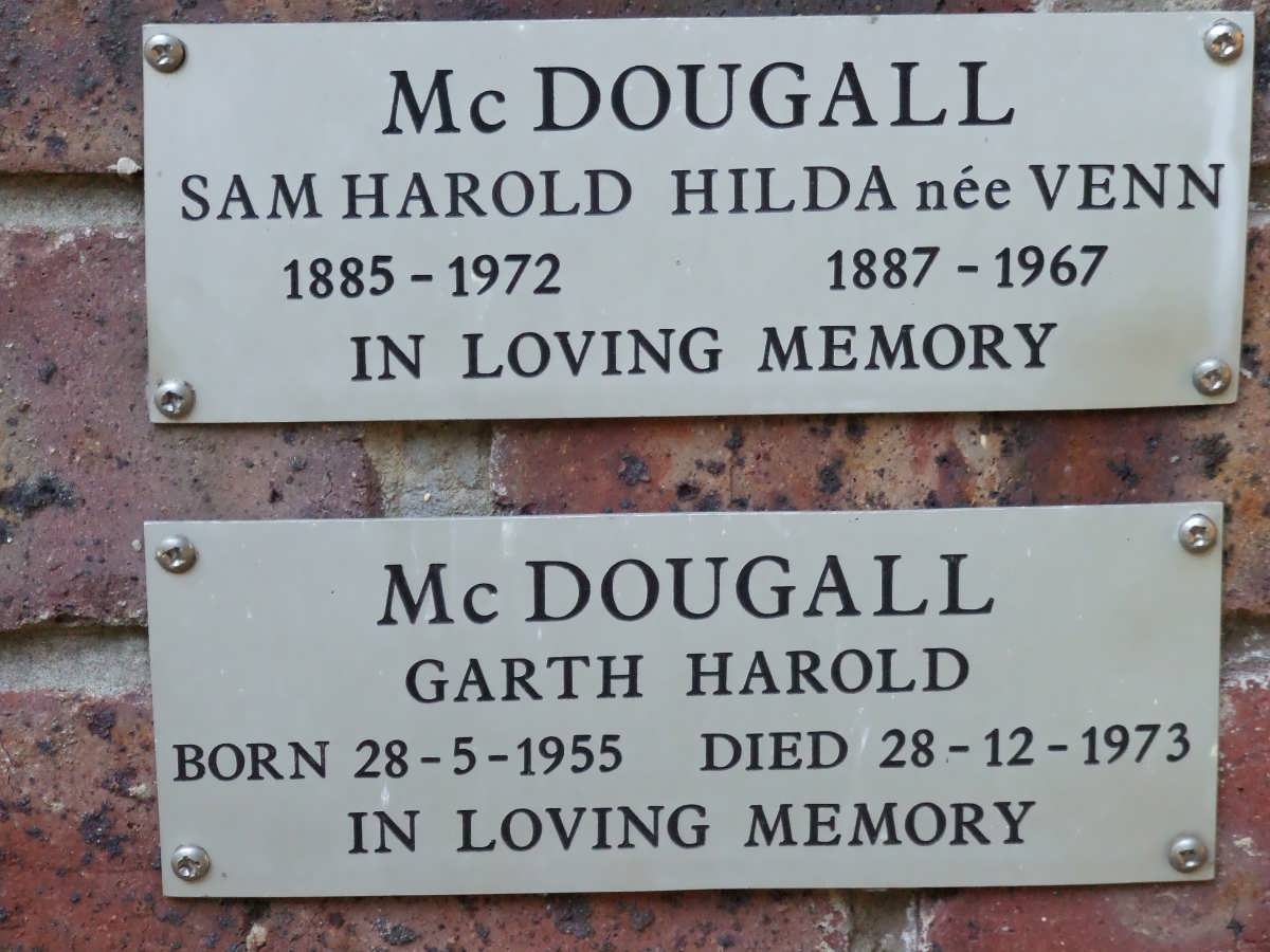 McDOUGALL Sam Harold 1885-1972 &amp; Hilda VENN 1887-1967 :: McDOUGALL Garth Harold 1955-1973