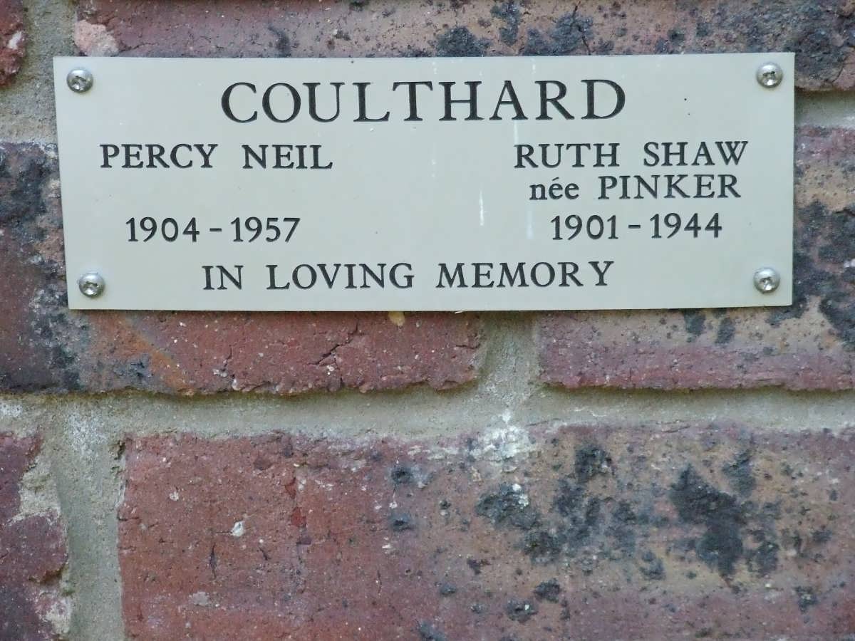 COULTHARD Percy Neil 1904-1957 &amp; Ruth Shaw PINKER 1901-1944