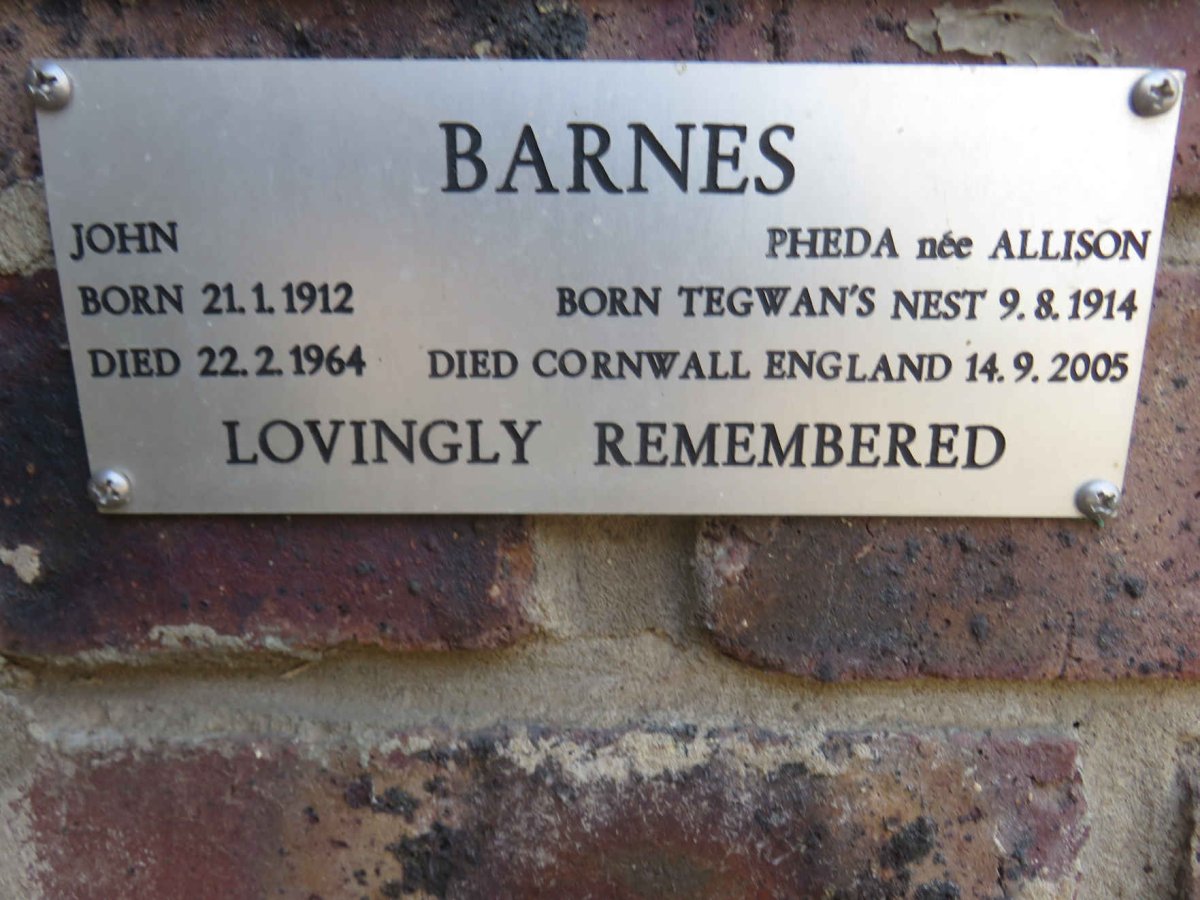 BARNES John 1912-1964 &amp; Pheda ALLISON 1914-2005