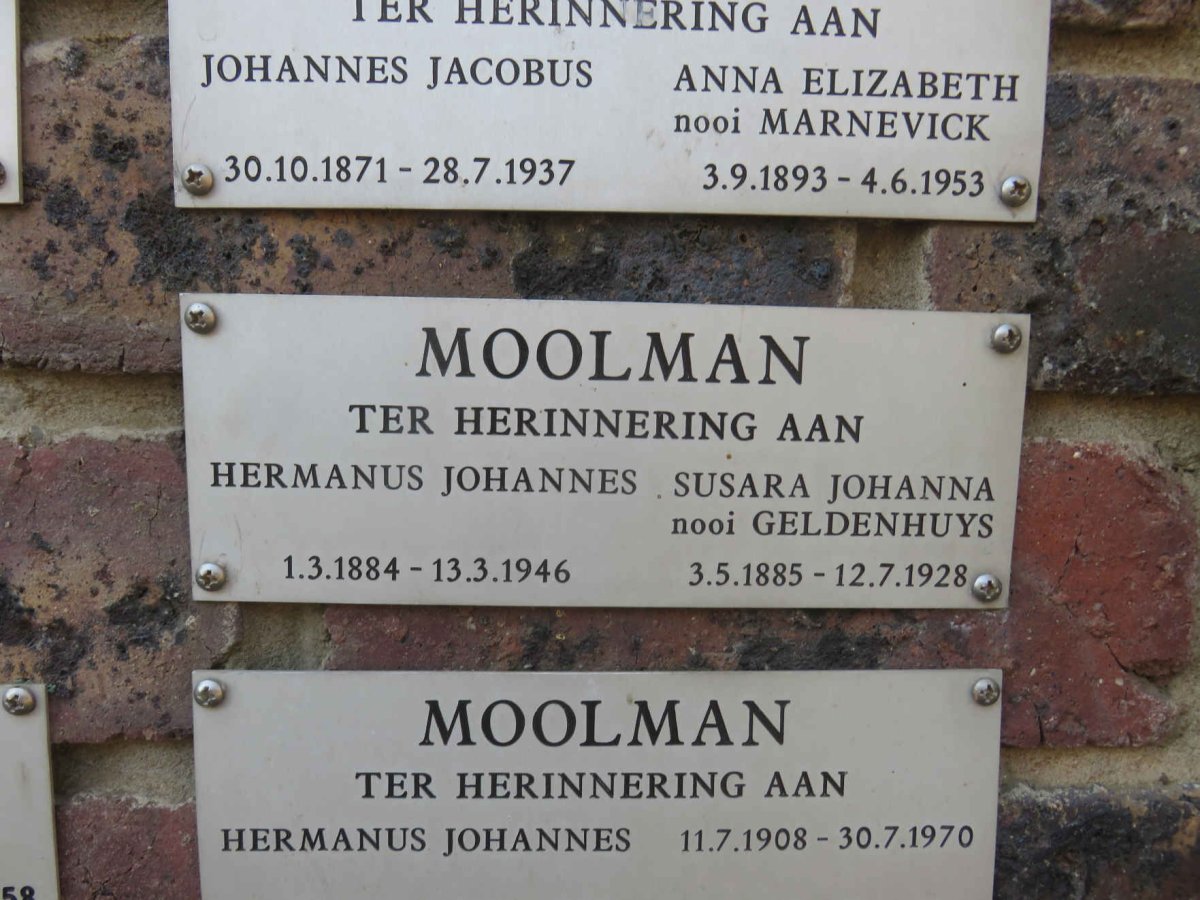 MOOLMAN Hermanus Johannes 1884-1946 &amp; Susara Johanna GELDENHUYS 1885-1928
