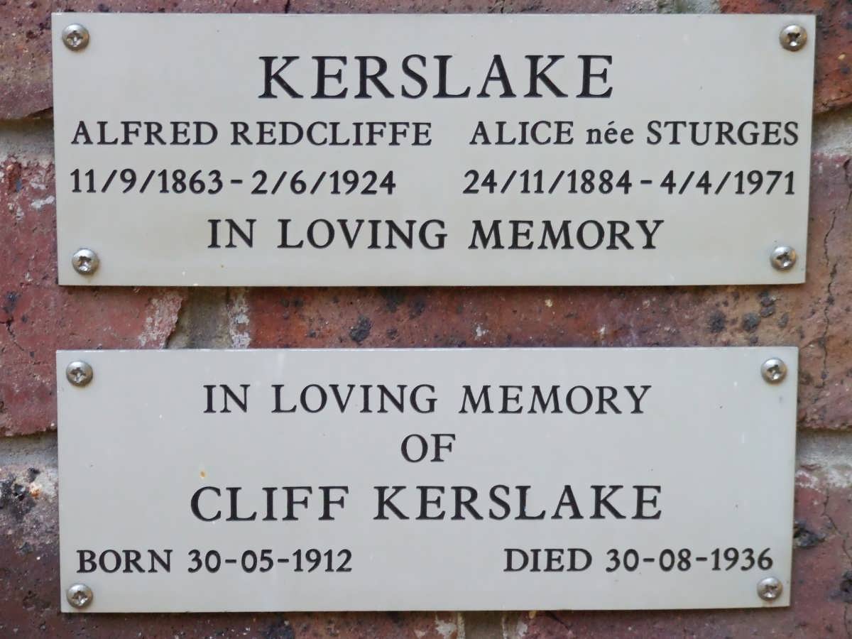 KERSLAKE Alfred Redcliffe 1863-1924 &amp; Alice STURGES 1884-1971 :: KERSLAKE Cliff 1912-1936