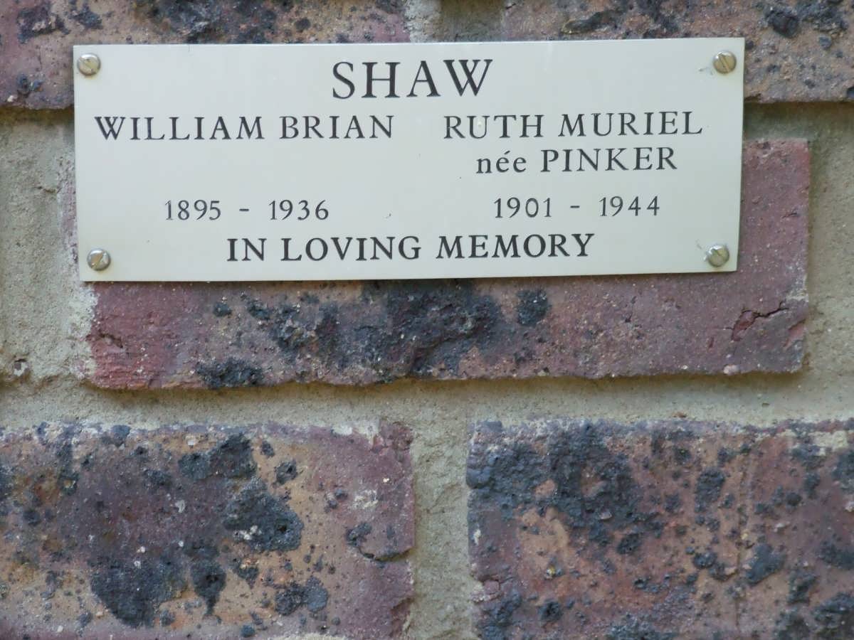 SHAW William Brian 1895-1936 &amp; Ruth Muriel PINKER 1901-1944