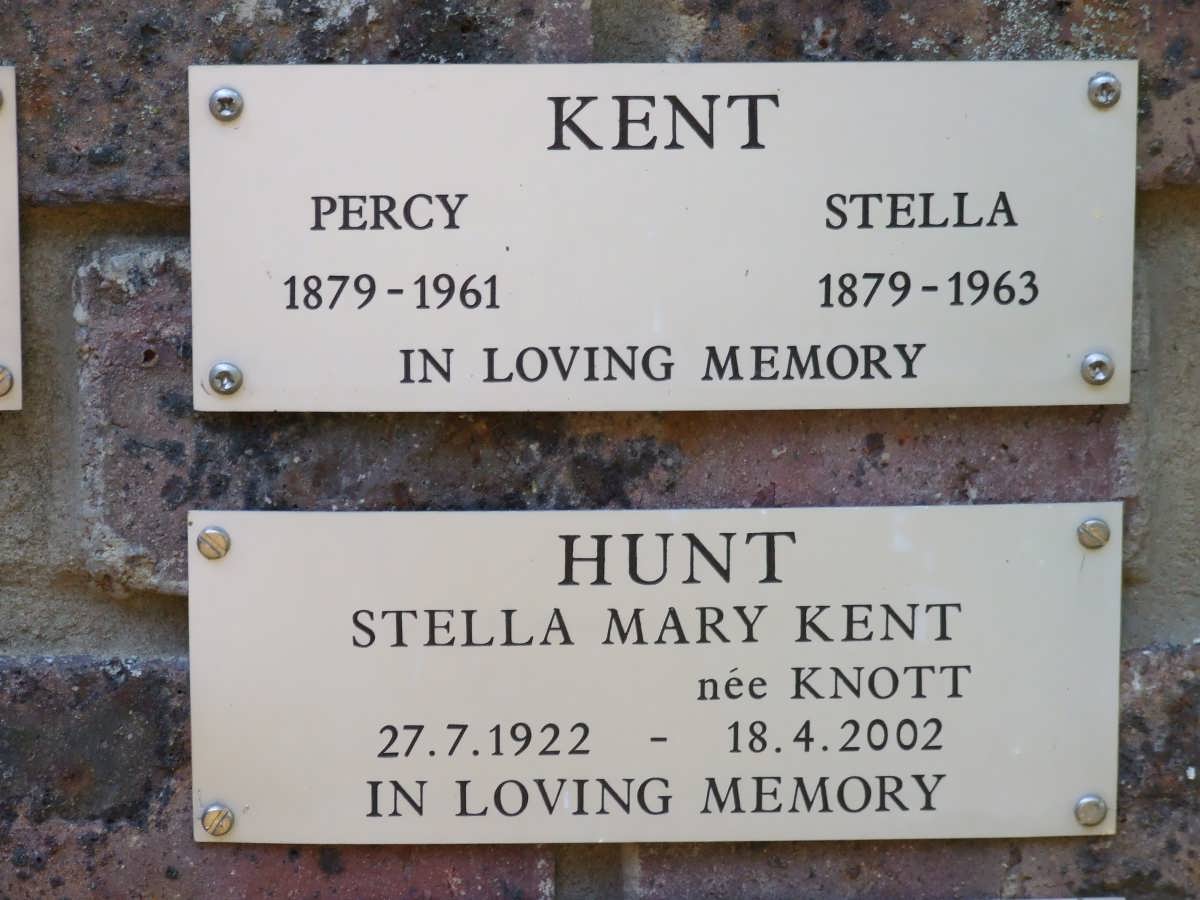 KENT Percy 1879-1961 &amp; Stella 1879 -1963 :: HUNT Stella Mary KENT nee KNOTT 1922-2002
