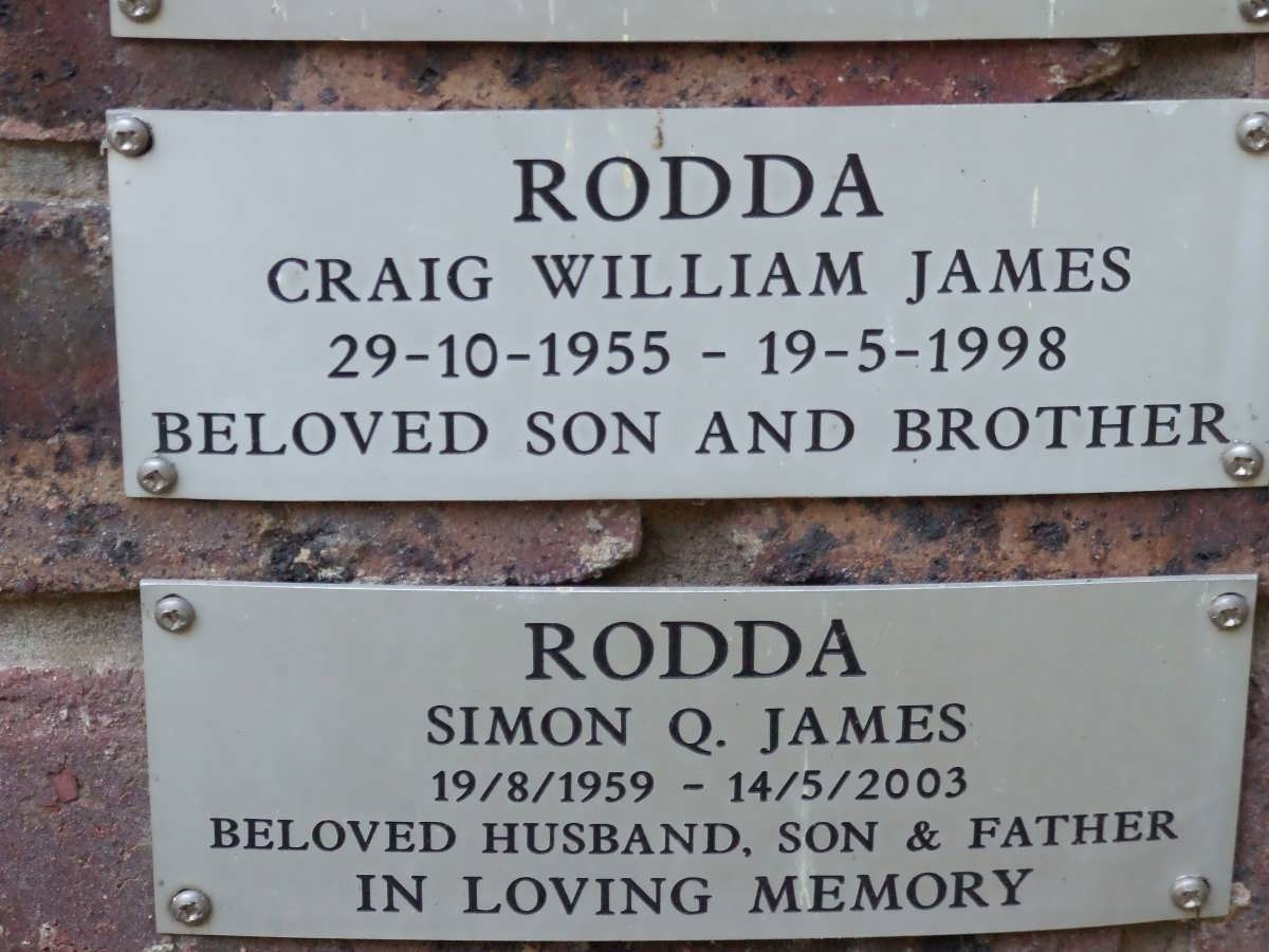 RODDA Craig William James 1955-1998 :: RODDA Simon Q. James 1959-2003