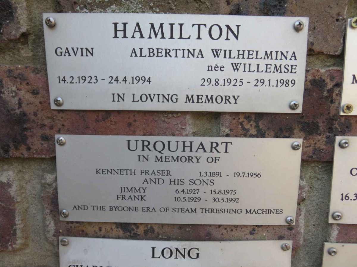 HAMILTON Gavin 1923-1994 &amp; Albertina Wilhelmina WILLEMSE 1925-1989