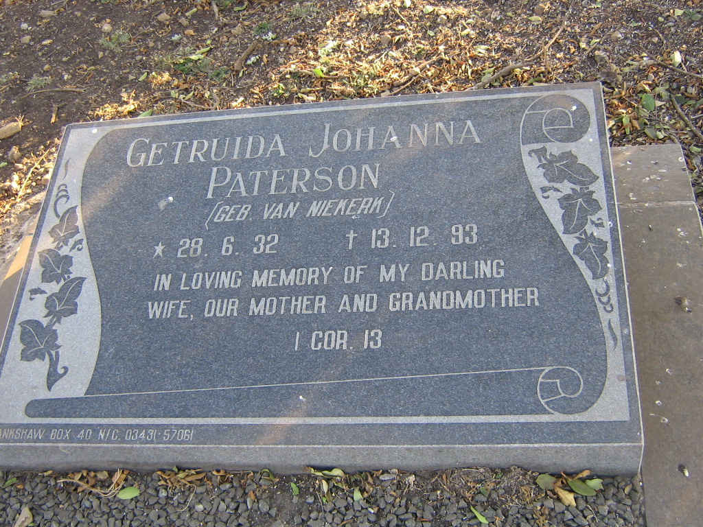 PATERSON Gertruida Johanna nee VAN NIEKERK 1932-1993