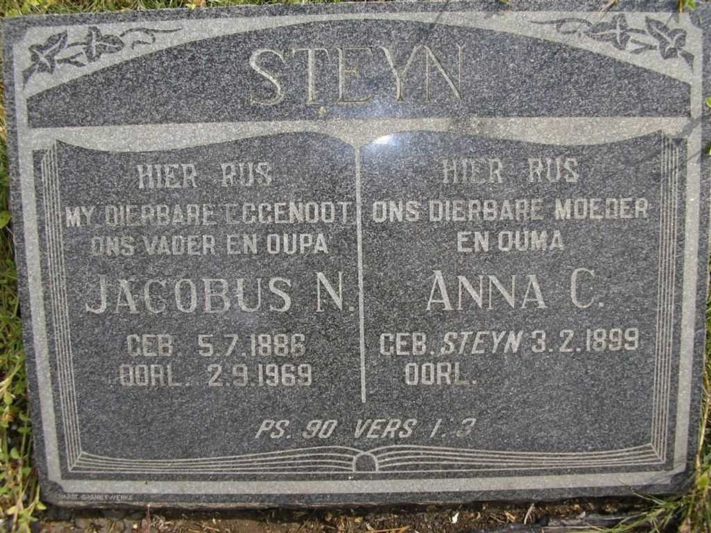 STEYN Jacobus N. 1886-1969 &amp; Anna C. STEYN 1899-