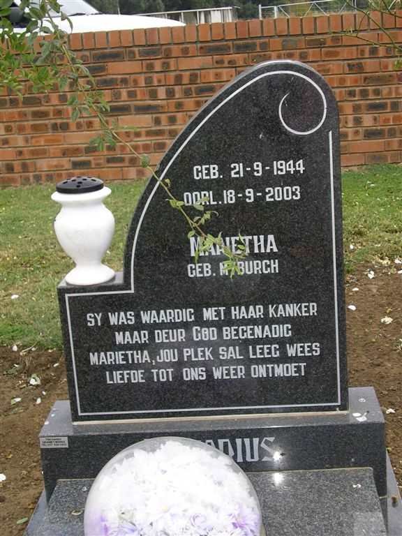 PISTORIUS Marietha nee MYBURGH 1944-2003
