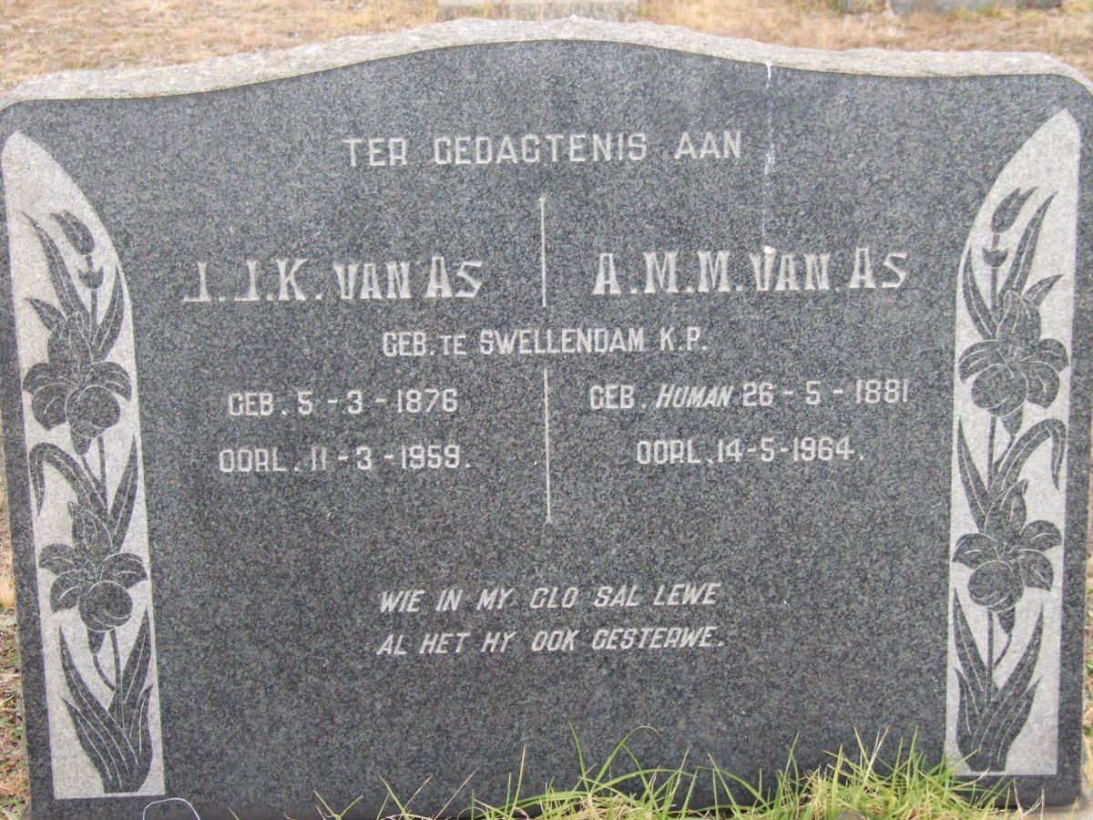 AS J.J.K., van 1876-1959 &amp; A.M.M. HUMAN 1881-1964