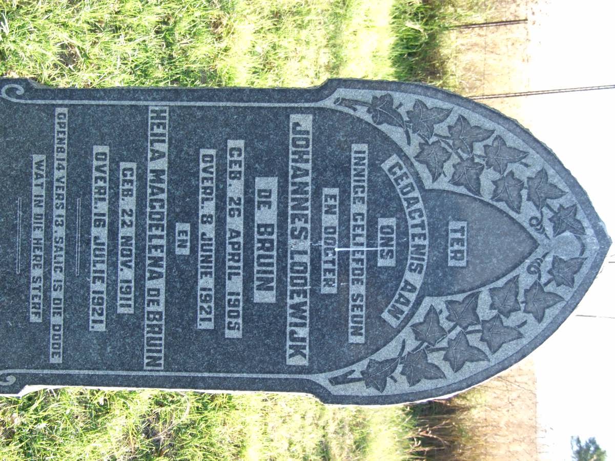 BRUIN Johannes Lodewijk, de 1905-1921 :: DE BRUIN Heila Magdelena 1911-1921