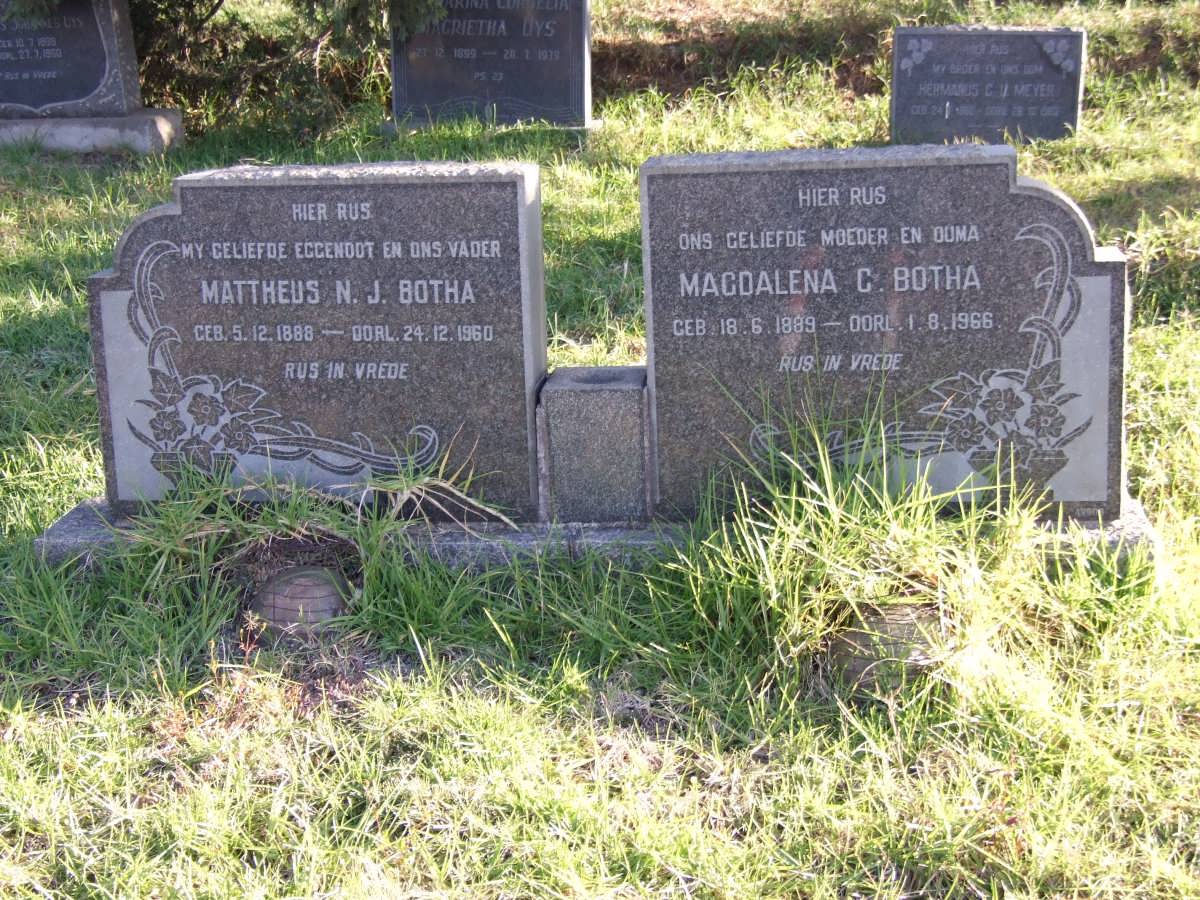 BOTHA Mattheus N.J. 1888-1960 &amp; Magdalena C. 1889-1966
