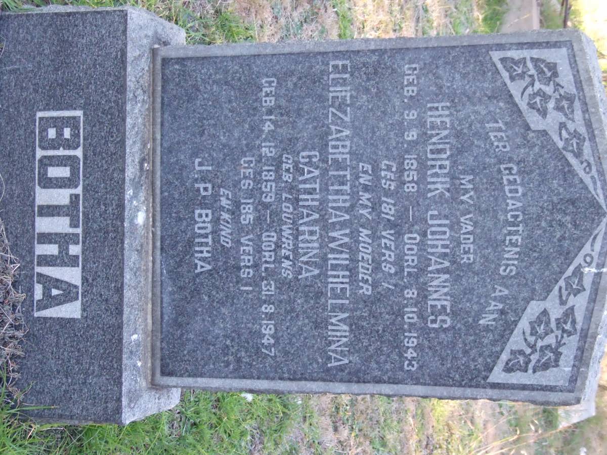 BOTHA Hendrik Johannes 1858-1943 &amp; Elizabettha Wilhelmina Catharina LOUWRENS 1859-1947 :: BOTHA J.P.