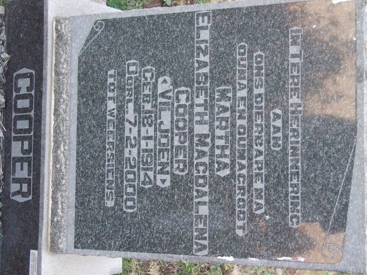 COOPER Martha Elizabeth Magdalena nee VILJOEN 1914-2000