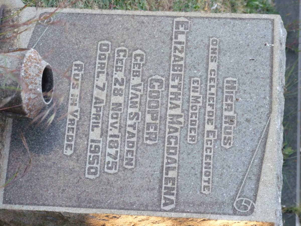 COOPER Elizabetha Magdalena nee VAN STADEN 1875-1950