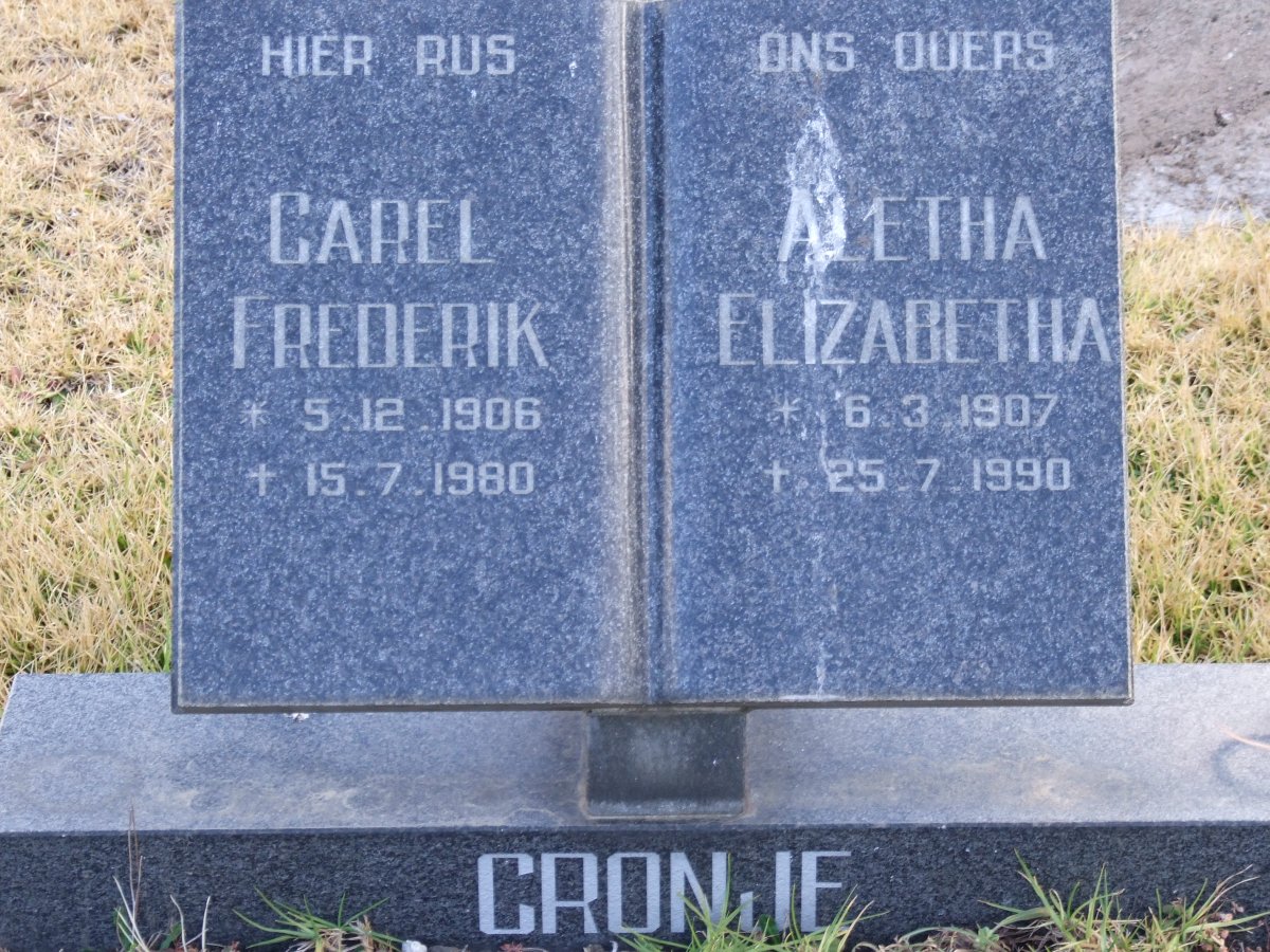 CRONJE Carel Frederik 1906-1980 &amp; Aletha Elizabetha 1907-1990