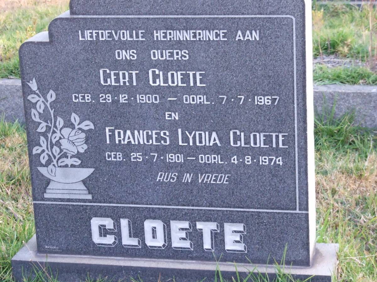 CLOETE Gert 1900-1967 &amp; Frances Lydia 1901-1974