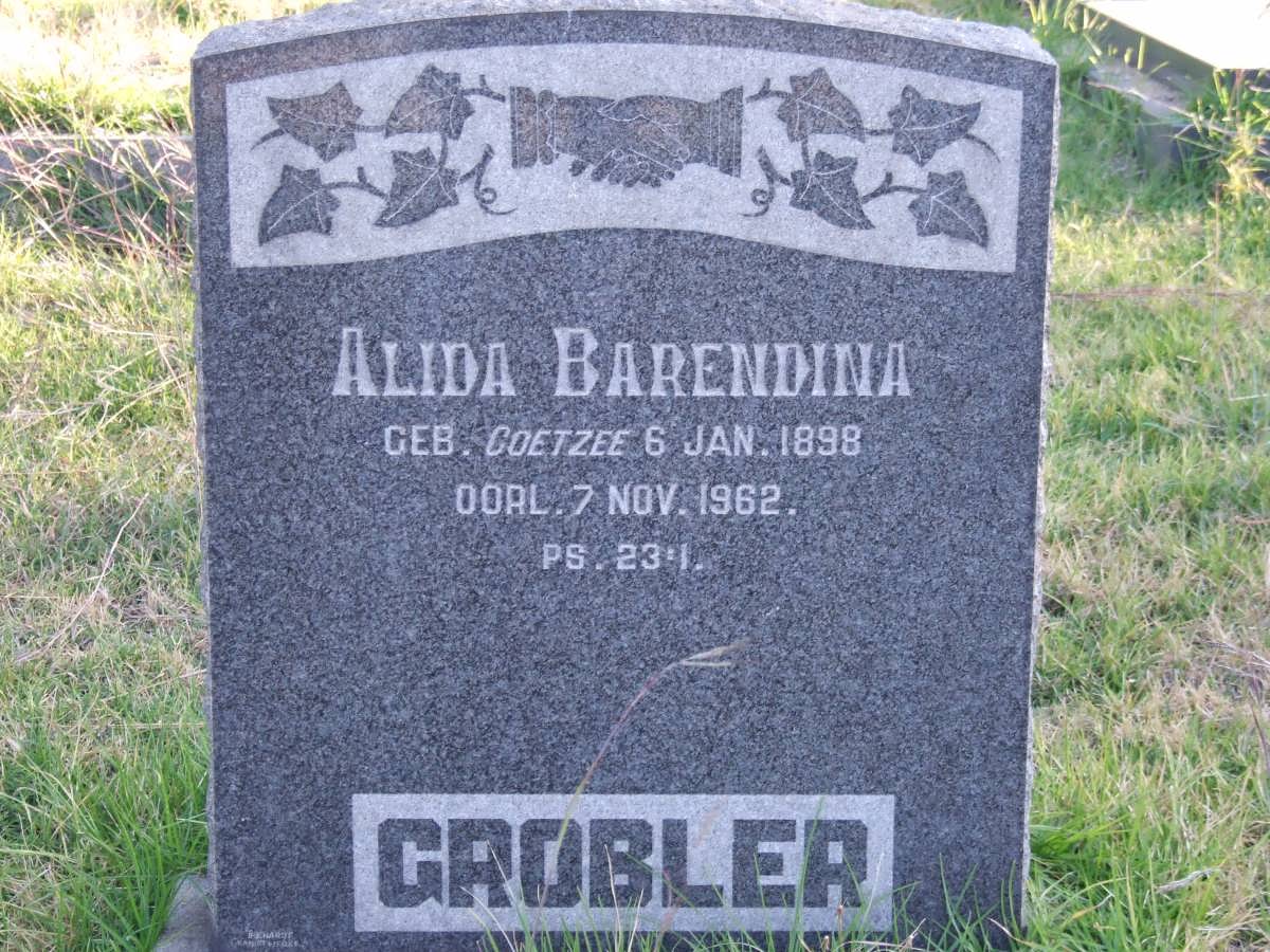 GROBLER Alida Barendina nee COETZEE 1898-1962