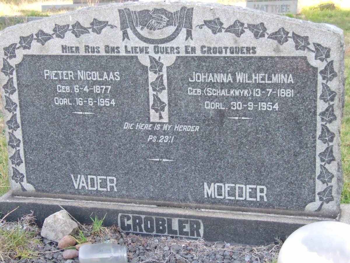 GROBLER Pieter Nicolaas 1877-1954 &amp; Johanna Wilhelmina SCHALKWYK 1881-1954