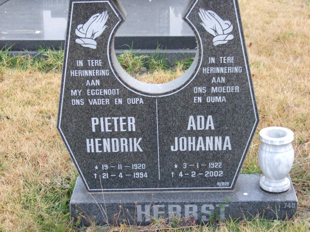 HERBST Pieter Hendrik 1920-1994 &amp; Ada Johanna 1922-2002