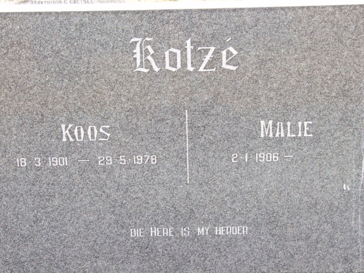 KOTZE Koos 1901-1978 &amp; Malie 1906-