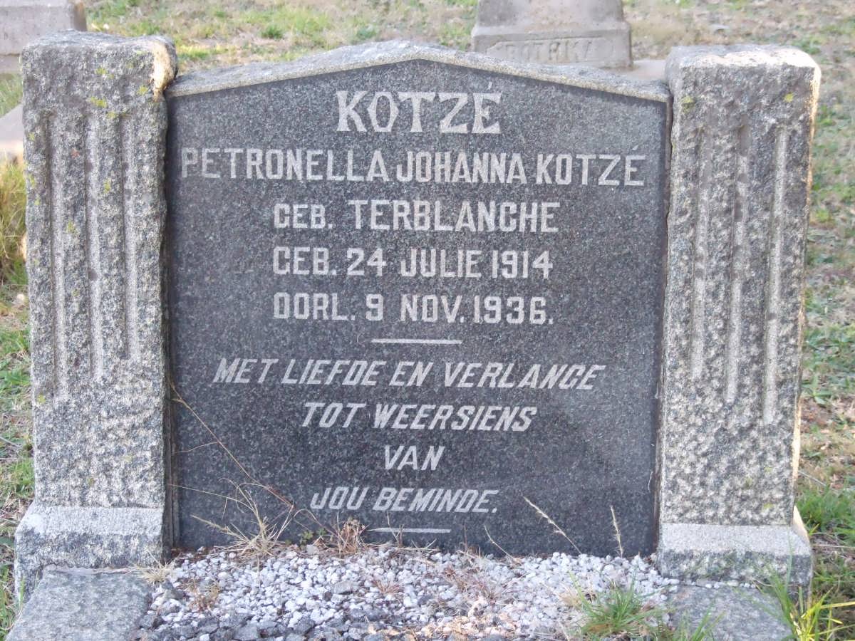 KOTZE Petronella Johanna nee TERBLANCHE 1914-1936