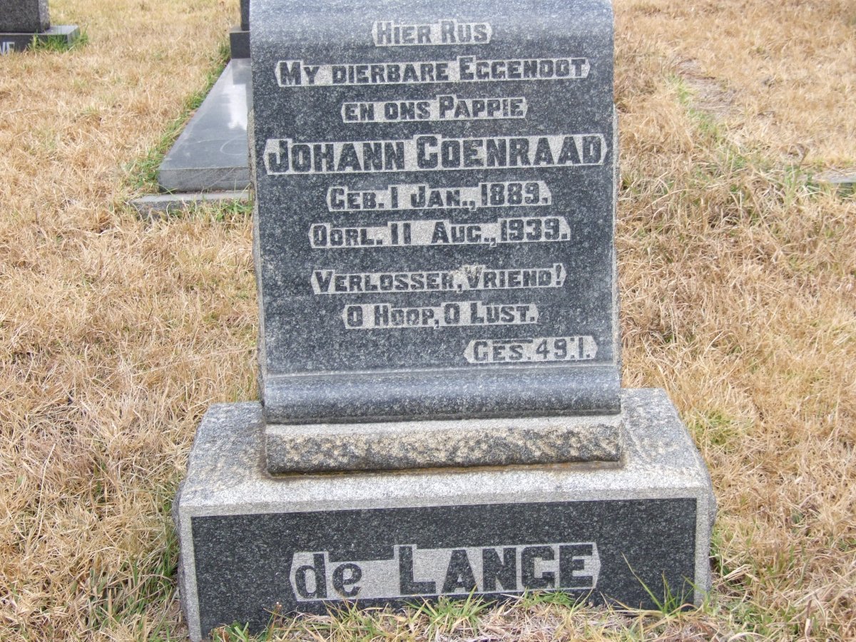 LANGE Johann Coenraad, de 1889-1939