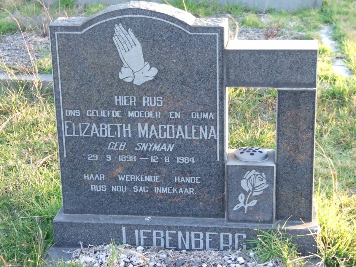 LIEBENBERG Elizabeth Magdalena nee SNYMAN 1898-1984