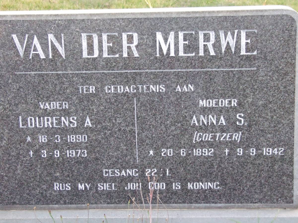 MERWE Lourens A., van der 1890-1973 &amp; Anna S. COETZER 1892-1942