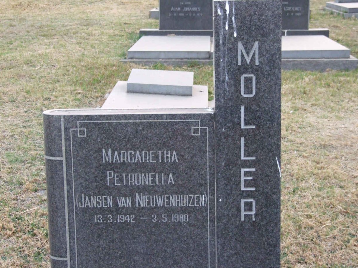 MOLLER Margaretha Petronella nee JANSEN VAN NIEUWENHUIZEN 1942-1980