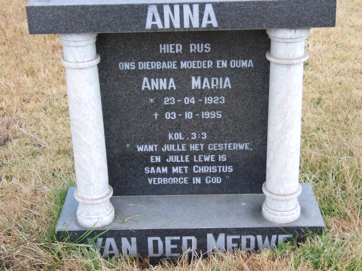 MERWE Anna Maria, van der 1923-1995