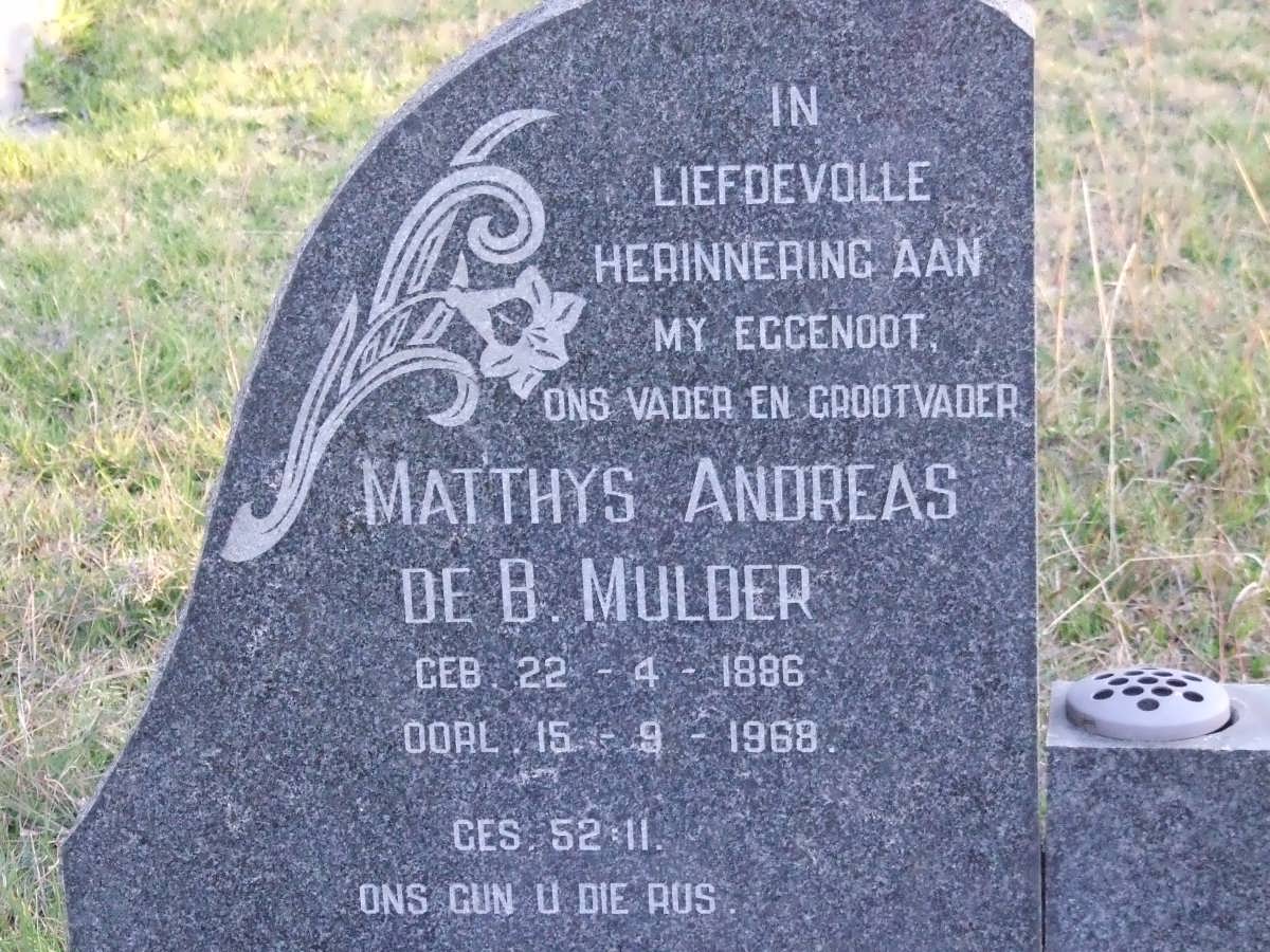 MULDER Matthys Andreas de B. 1886-1968