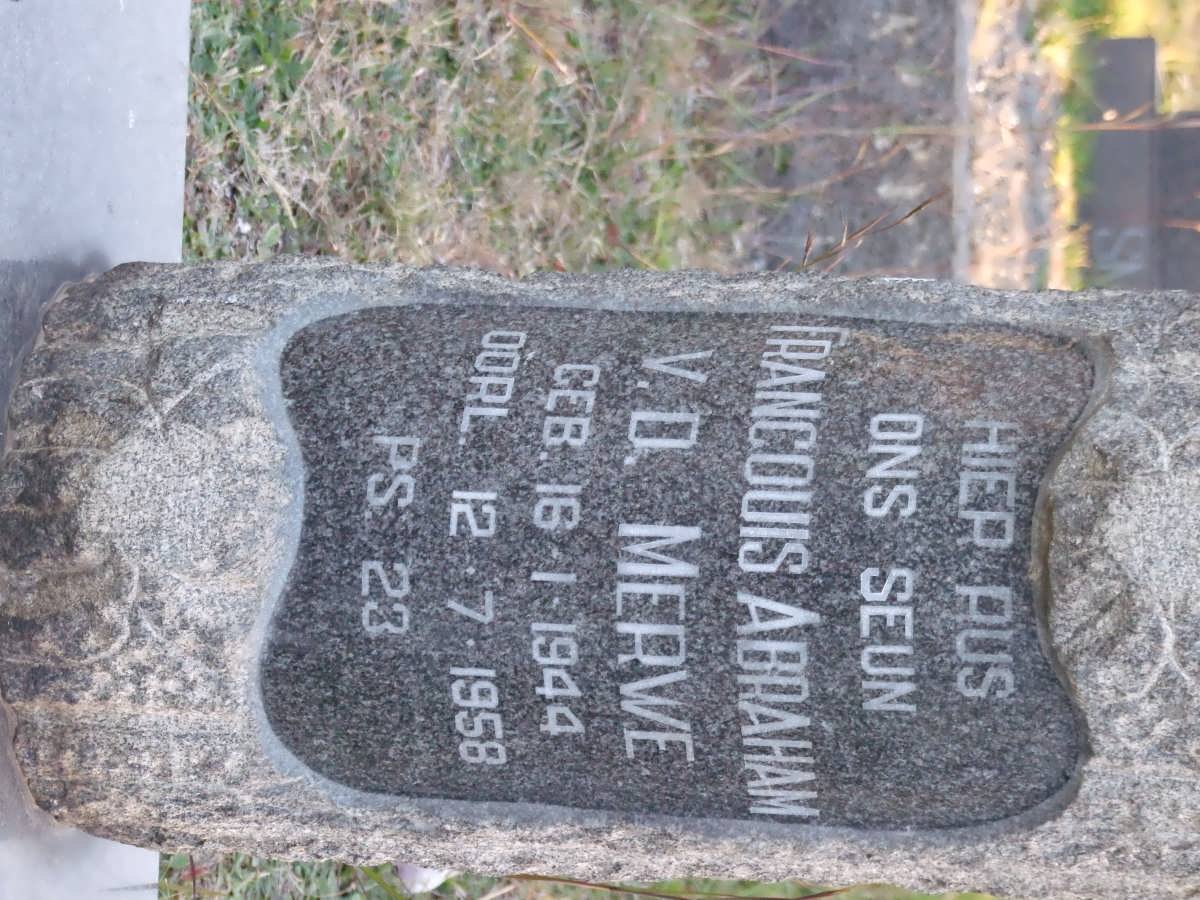 MERWE Francouis Abraham, v.d. 1944-1958