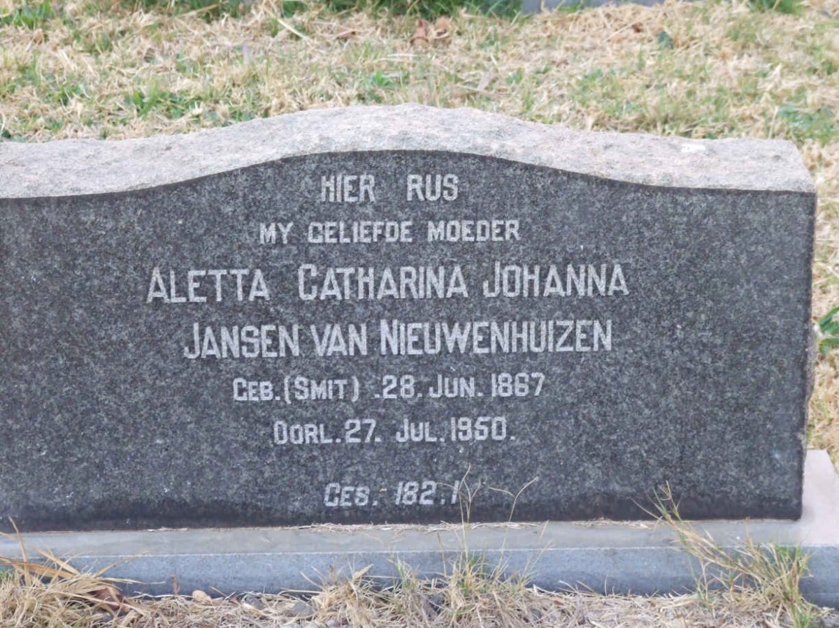NIEUWENHUIZEN Aletta Catharina Johanna, Jansen van nee SMIT 1867-1950